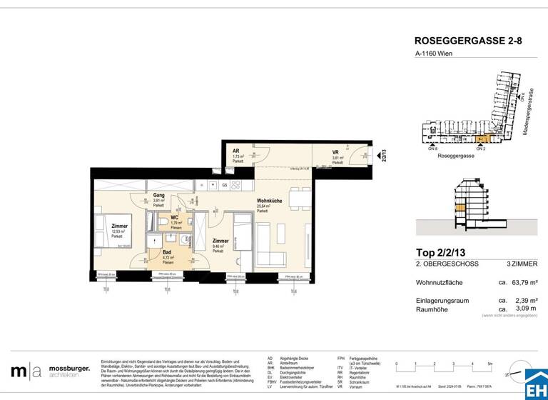 Wohnung zum Kauf - Erstbezug 353.100 € 3 Zimmer 64 m² 2. Geschoss Roseggergasse Wien 1160
