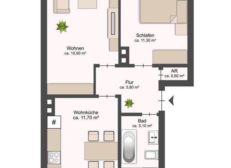 Wohnung zum Kauf 138.900 € 2 Zimmer 48 m² 1. Geschoss frei ab sofort Berg Donauwörth / Berg 86609