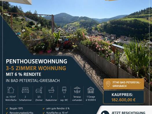 Penthouse zum Kauf 182.600 € 3,5 Zimmer 113 m² Forsthausstraße 4 Bad Peterstal Bad Peterstal-Griesbach 77740