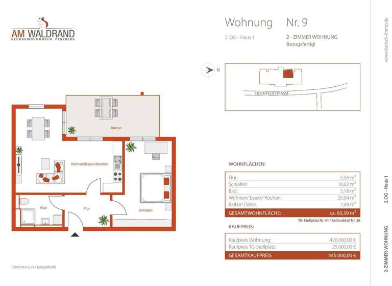 Wohnung zum Kauf - Erstbezug provisionsfrei 420.000 € 2 Zimmer 60,4 m² 2. Geschoss Heinz Penzberg 82377
