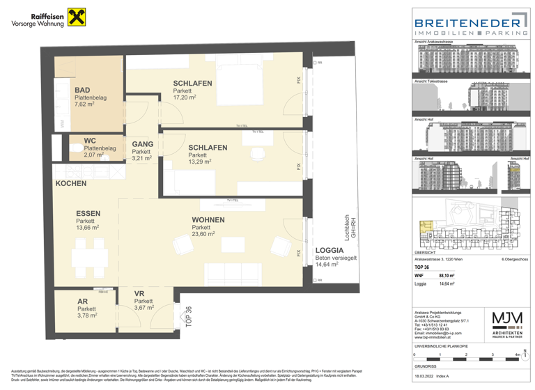 Wohnung zum Kauf provisionsfrei 642.800 € 3 Zimmer 88,1 m² 6. Geschoss Wien 1220