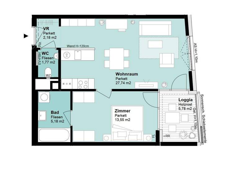 Wohnung zur Miete 941 € 2 Zimmer 50,4 m² 10. Geschoss Wien 1020