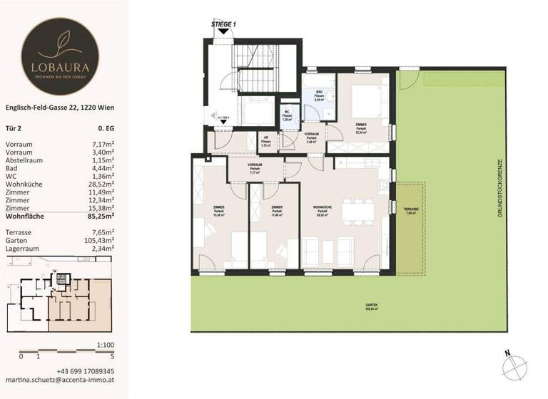 Wohnung zum Kauf - Erstbezug 495.000 € 4 Zimmer 85,3 m² EG Englisch-Feld-Gasse Wien 1220