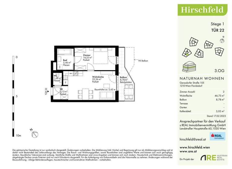 Wohnung zum Kauf - Erstbezug 285.000 € 2 Zimmer 46,8 m² 3. Geschoss Wien 1210