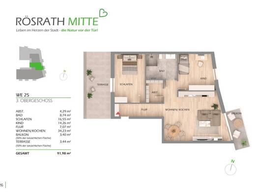 Wohnung zum Kauf provisionsfrei 538.900 € 3 Zimmer 92 m² 3. Geschoss Rösrath Rösrath 51503