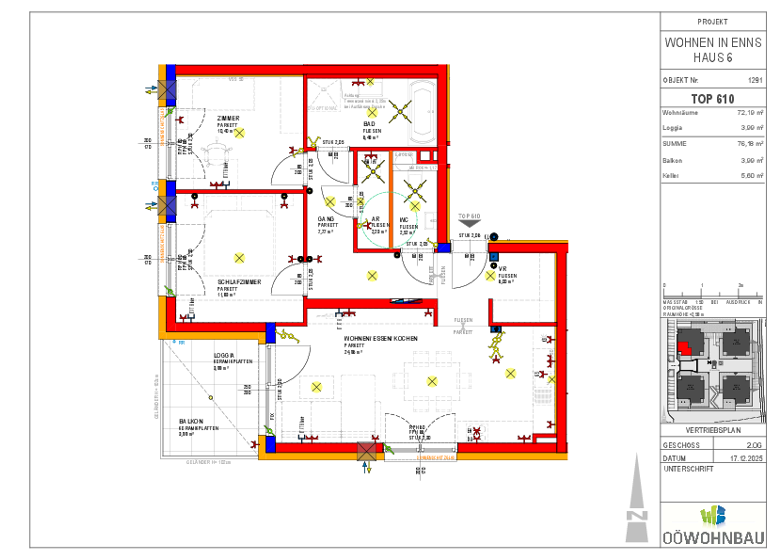 Wohnung zur Miete - Erstbezug 908 € 3 Zimmer 72,2 m² 2. Geschoss Kellner-Straße/Perausch-Straße Enns 4470