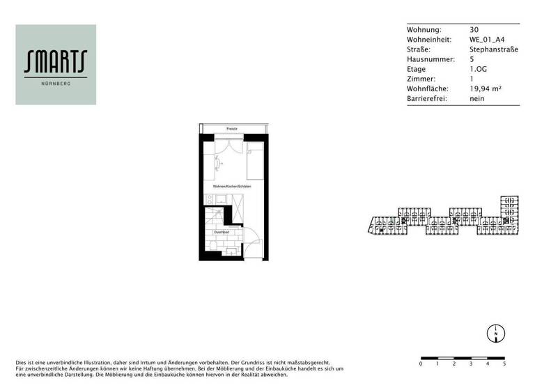 Studio zur Miete 510 € 1 Zimmer 19,9 m² 1. Geschoss Stephanstraße 5 St Peter Nürnberg 90478