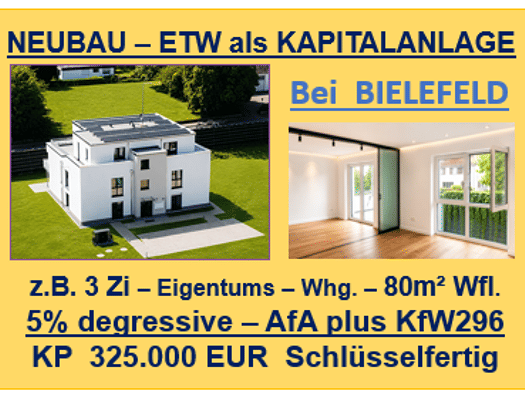 Wohnung zum Kauf - Erstbezug provisionsfrei als Kapitalanlage geeignet 325.000 € 3 Zimmer 80 m² Halle Halle (Westfalen) 33790