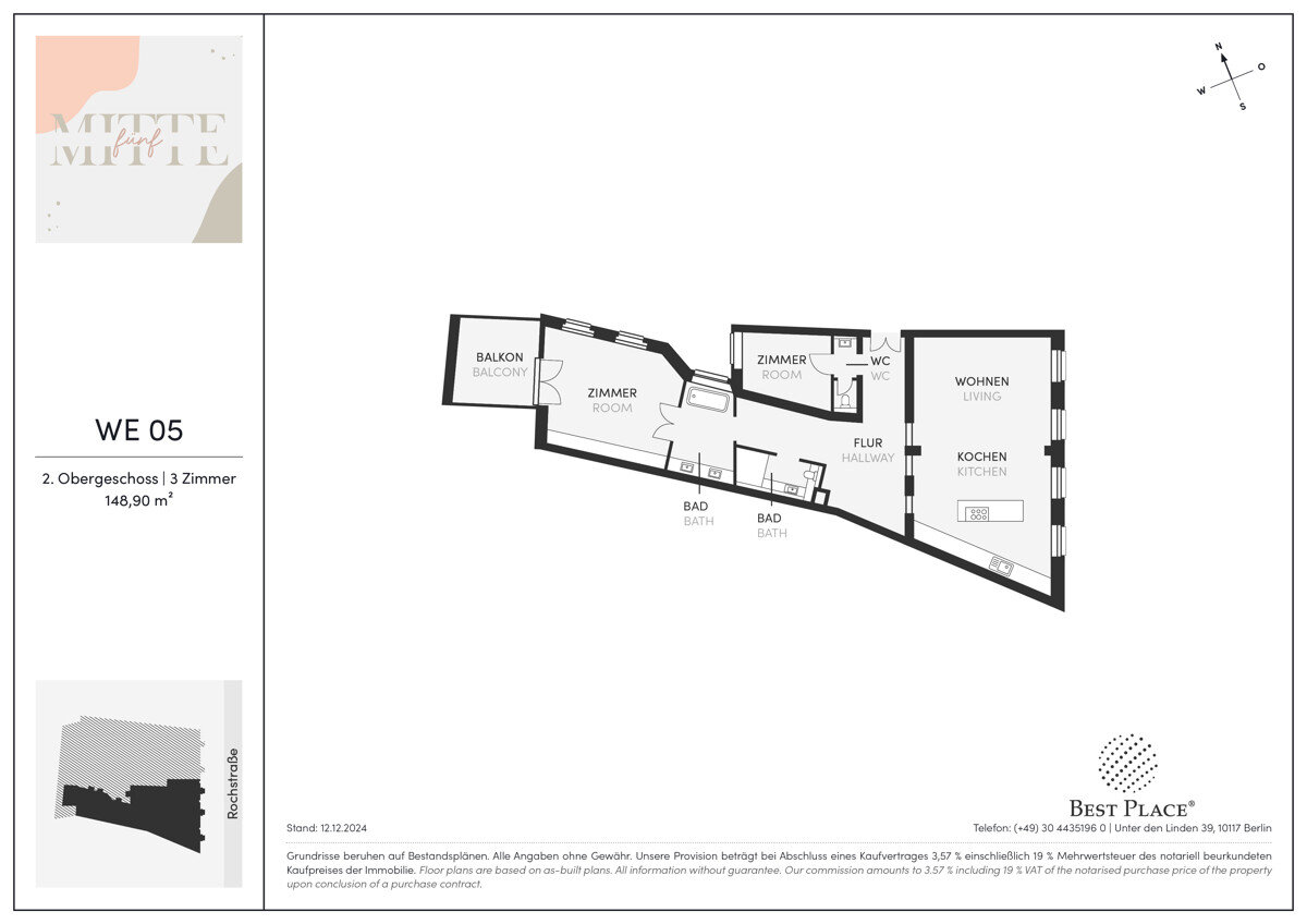 Wohnung zum Kauf 1.550.000 € 4 Zimmer 148,9 m²<br/>Wohnfläche 2.<br/>Geschoss Rochstraße 5 Mitte Berlin 10178