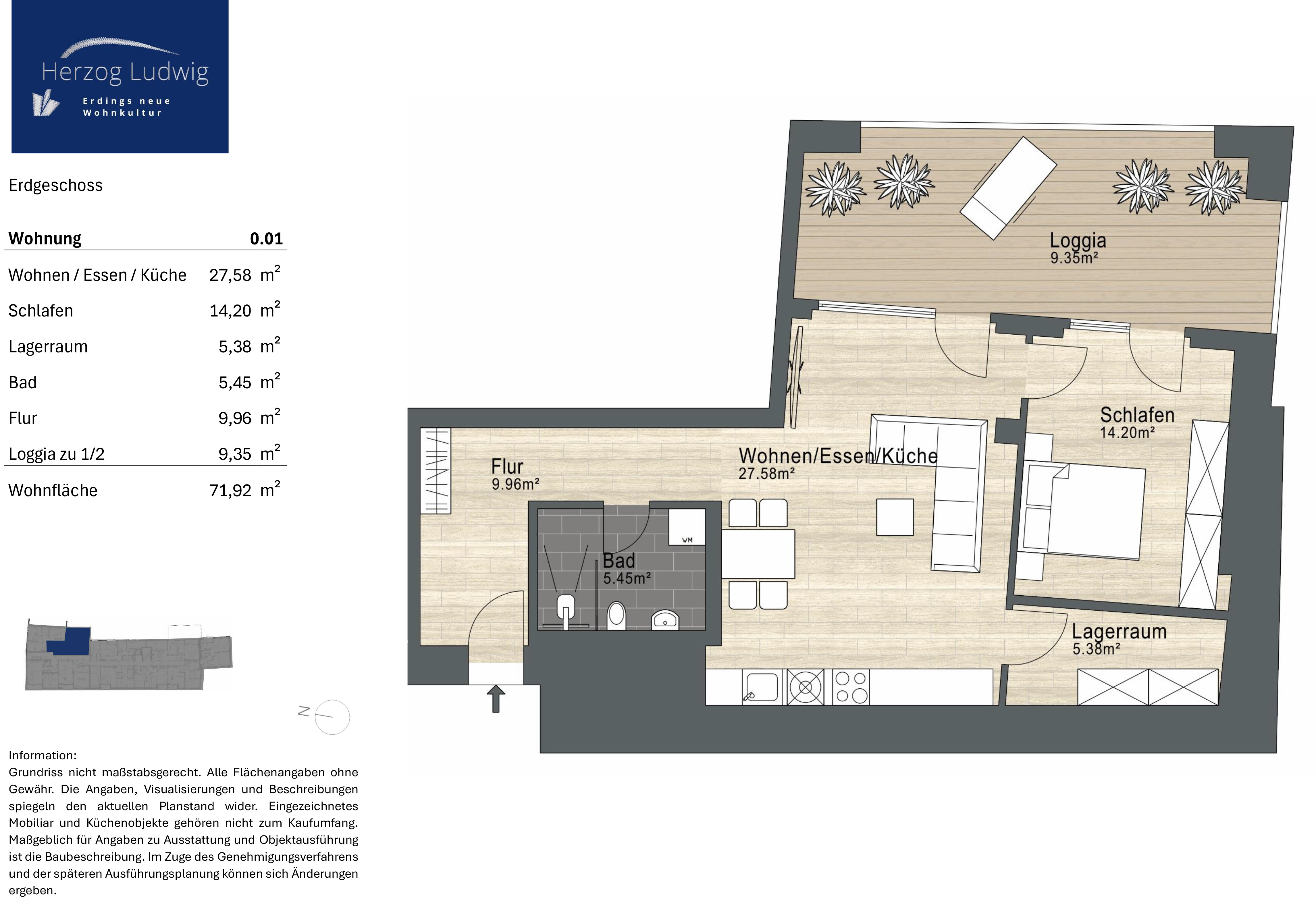 Wohnung zum Kauf provisionsfrei 539.900 € 2 Zimmer 71,9 m²<br/>Wohnfläche EG<br/>Geschoss Altenerding Erding 85435