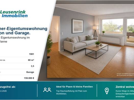 Wohnung zum Kauf 159.000 € 3,5 Zimmer 80 m² 3. Geschoss Eickel Herne 44651
