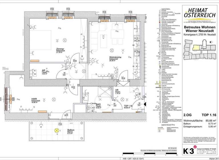 Wohnung zur Miete 1.187 € 3 Zimmer 85,7 m² frei ab 01.04.2026 Komarigasse Wiener Neustadt 2700