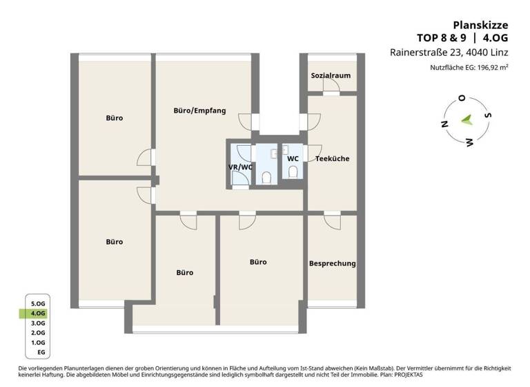 Bürofläche zur Miete 2.359 € 6,5 Zimmer 196,9 m² Bürofläche Rainerstrasse 23 Linz 4020