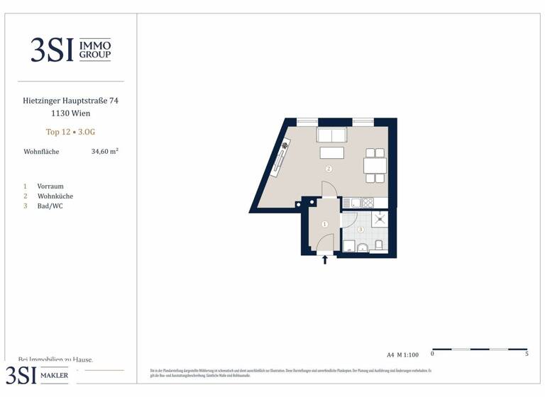 Studio zum Kauf 249.000 € 1 Zimmer 34,6 m² 3. Geschoss Hietzinger Hauptstraße 74 Wien 1130