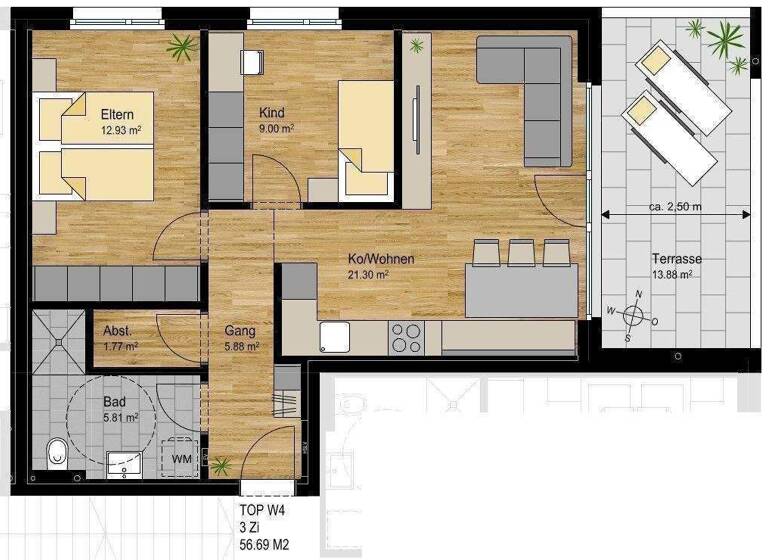 Terrassenwohnung zum Kauf - Erstbezug provisionsfrei 358.000 € 3 Zimmer 56,7 m² 1. Geschoss Im Bruel 15 Nenzing 6710