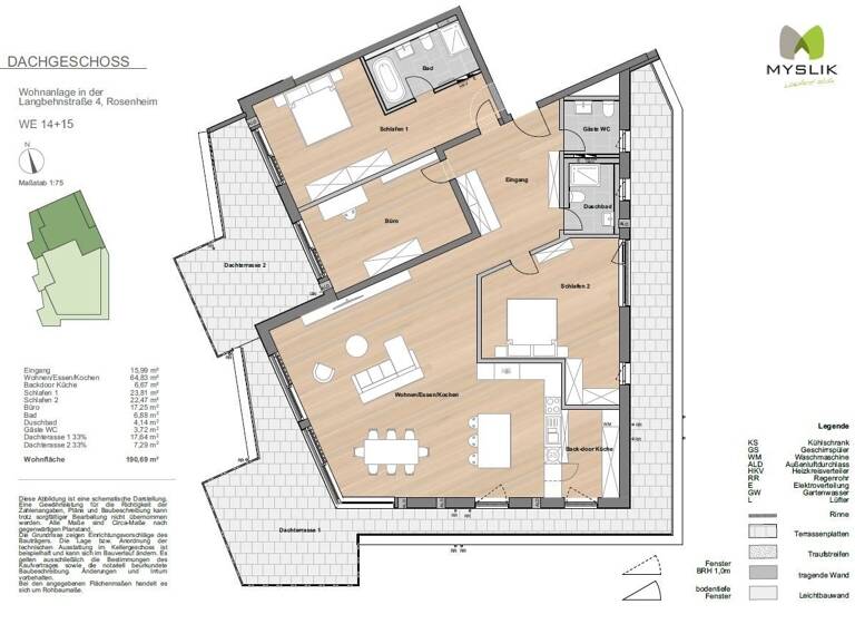 Penthouse zum Kauf provisionsfrei 1.798.000 € 4 Zimmer 190,7 m² 3. Geschoss West Rosenheim 83022