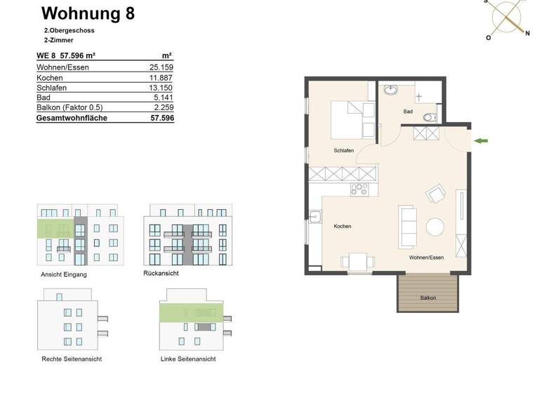 Wohnung zum Kauf - Erstbezug 392.000 € 2 Zimmer 57,6 m² 2. Geschoss Niehl Köln 50735