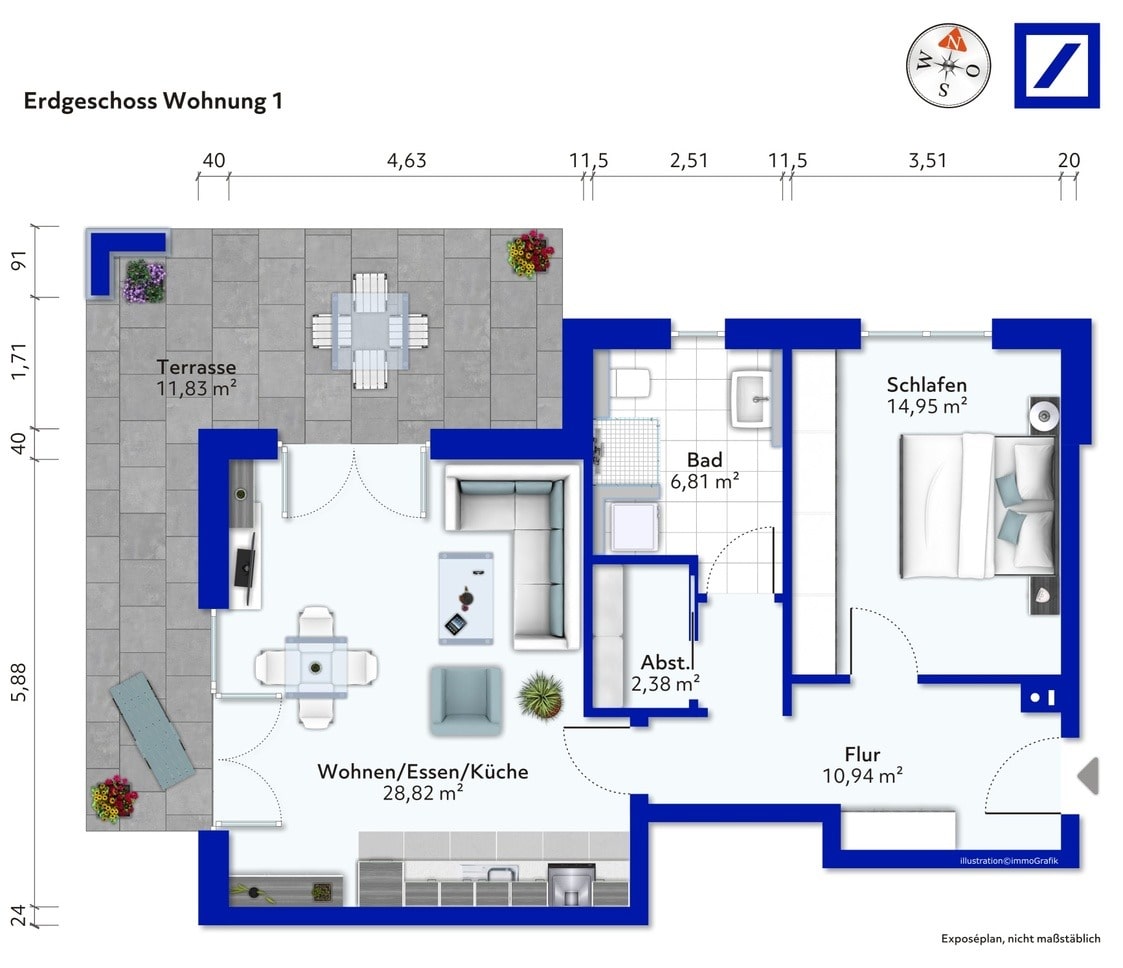 Wohnung zum Kauf provisionsfrei 380.000 € 2 Zimmer 73,2 m²<br/>Wohnfläche ab sofort<br/>Verfügbarkeit Vöhringen Vöhringen 89269