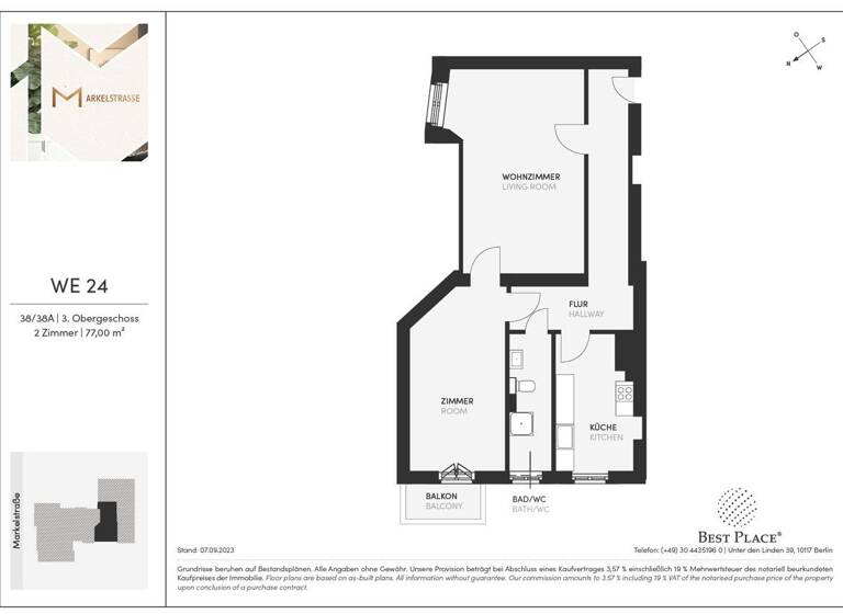 Wohnung zum Kauf 515.000 € 2 Zimmer 76,7 m²<br/>Wohnfläche 3.<br/>Geschoss Markelstraße 38a Steglitz Berlin 12163