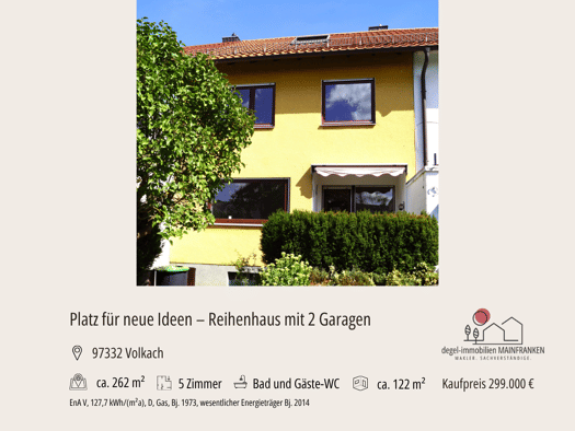 Reihenmittelhaus zum Kauf 299.000 € 5 Zimmer 122 m² frei ab sofort Volkach Volkach 97332
