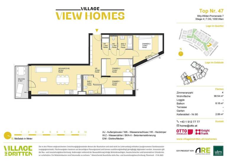 Wohnung zum Kauf - Erstbezug 814.000 € 4 Zimmer 90,5 m² 7. Geschoss Wien 1030