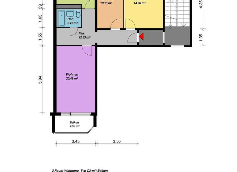 Wohnung zur Miete 370 € 3 Zimmer 71,8 m² 5. Geschoss Mudder-Schulten-Str. 7 Datzeberg Neubrandenburg 17034