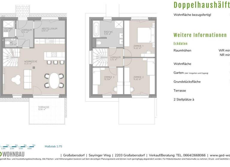 Doppelhaushälfte zum Kauf 538.560 € 4 Zimmer 111,5 m² 380 m² Grundstück Seyeringer Weg Großebersdorf 2203