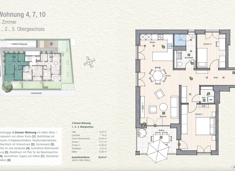 Wohnung zum Kauf - Neubau provisionsfrei 727.000 € 3 Zimmer 92 m²<br/>Wohnfläche 1.<br/>Geschoss Zähringen Freiburg im Breisgau 79108