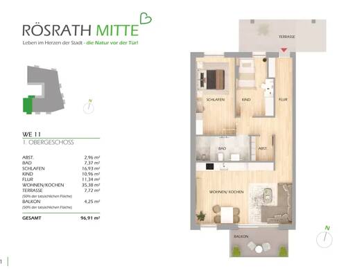 Wohnung zum Kauf provisionsfrei 545.000 € 3 Zimmer 96,9 m² 1. Geschoss Rösrath Rösrath 51503