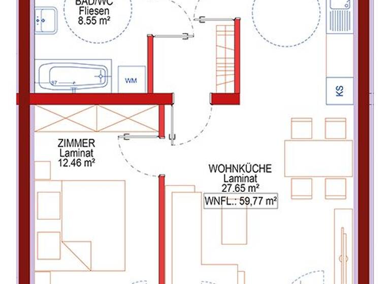 Wohnung zur Miete 618 € 59,8 m² Eichberger Straße 1/2 Dietmanns 3950