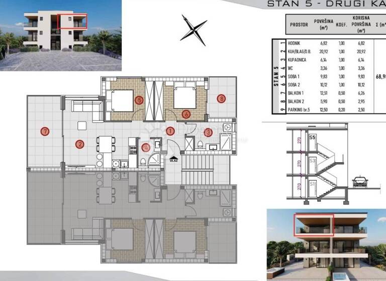 Wohnung zum Kauf 279.000 € 3 Zimmer 68 m² 2. Geschoss Rogoznica