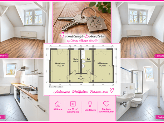 Wohnung zur Miete 300 € 2 Zimmer 49 m² Geschoss 3/3 frei ab sofort Rößlerstraße 24 Altchemnitz Chemnitz 09120