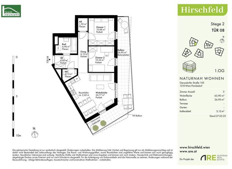 Wohnung zum Kauf - Erstbezug provisionsfrei 371.500 € 3 Zimmer 65,9 m² 1. Geschoss Gerasdorfer Straße 105 Wien 1210