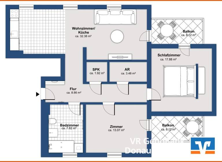 Wohnung zum Kauf provisionsfrei 315.000 € 3 Zimmer 88,5 m² 1. Geschoss Weibing Bernried / Weibing 94505