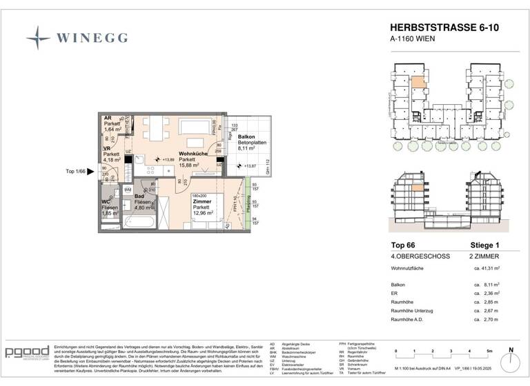 Wohnung zum Kauf - Erstbezug 330.000 € 2 Zimmer 41,3 m² 4. Geschoss Herbststraße 6-10 Wien 1160