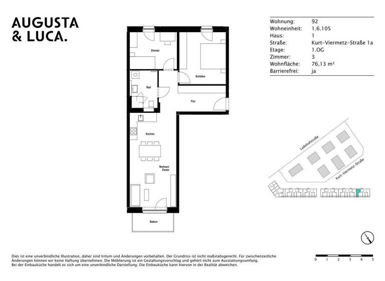 Wohnung zur Miete 1.430 € 3 Zimmer 76,1 m² 1. Geschoss Kurt-Viermetz-Straße 1a Innenstadt Augsburg 86150