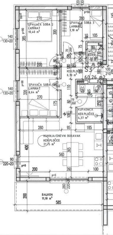 Wohnung zum Kauf 224.400 € 3 Zimmer 65 m² 1. Geschoss Trogir center