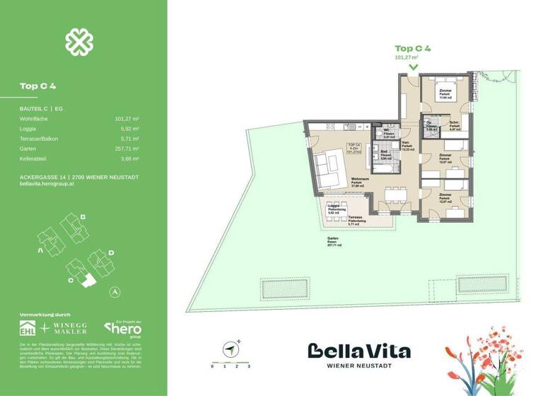 Wohnung zum Kauf provisionsfrei 439.263 € 4 Zimmer 101,3 m² EG Ackergasse 14 Wiener Neustadt 2700