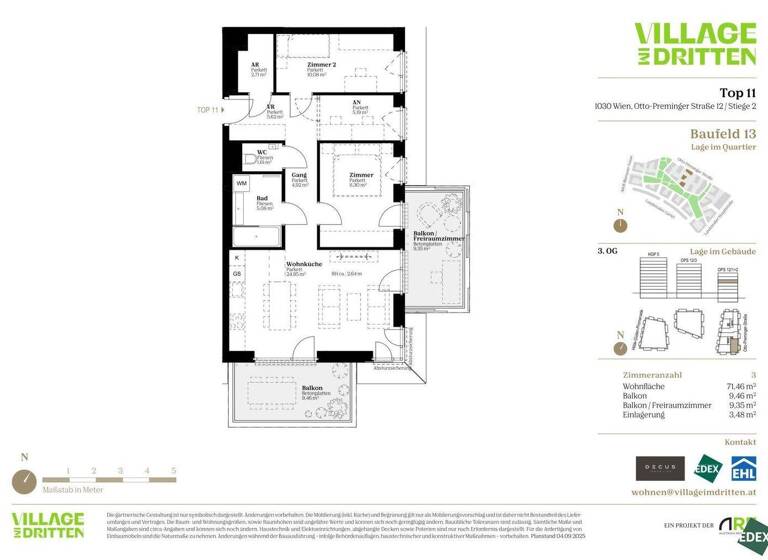Terrassenwohnung zum Kauf - Erstbezug 539.000 € 3,5 Zimmer 71,5 m² 3. Geschoss Otto-Preminger-Straße Wien 1030