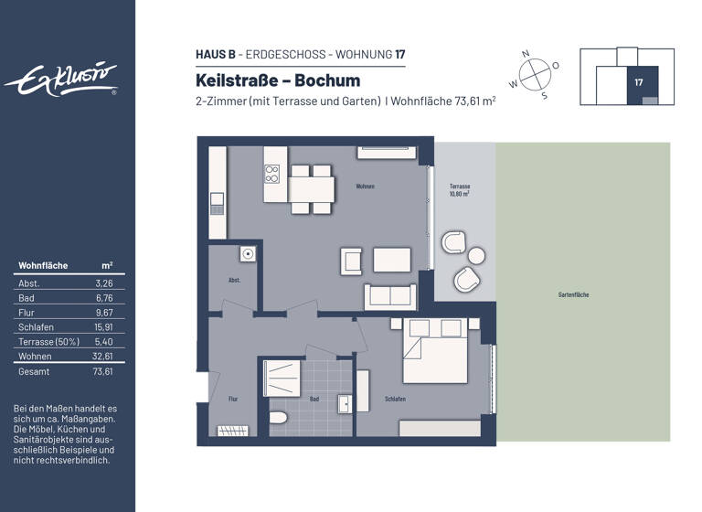 Wohnung zum Kauf provisionsfrei 309.000 € 2 Zimmer 73,6 m²<br/>Wohnfläche Linden Bochum 44879