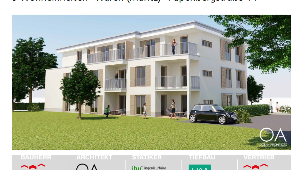 Wohnung zum Kauf - Erstbezug provisionsfrei 349.800 € 3 Zimmer 80,4 m² EG Papenbergstraße 44/44a Waren Waren (Müritz) 17192