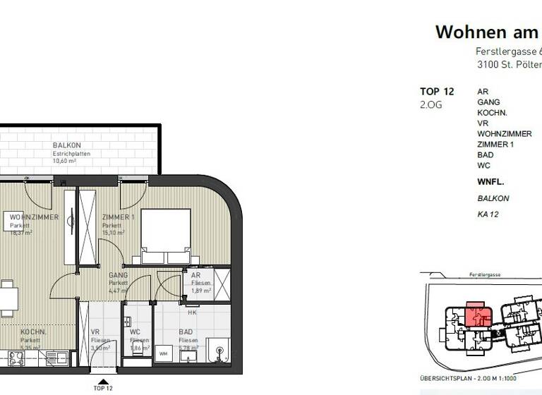 Wohnung zum Kauf 504.700 € 4 Zimmer 92,5 m² 2. Geschoss frei ab sofort Ferstlergasse 6 St. Pölten 3100