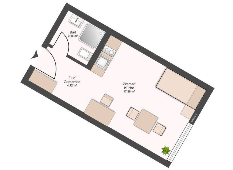 Studio zur Miete 525 € 1 Zimmer 25,3 m² 4. Geschoss frei ab sofort Elisenstraße 23 Johannstadt-Nord Dresden 01307