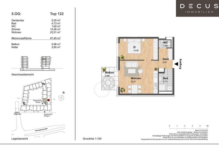 Wohnung zur Miete 550 € 2 Zimmer 47,5 m² 5. Geschoss frei ab 01.04.2026 Eggenberg Graz 8020
