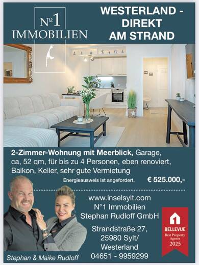 Wohnung zum Kauf 525.000 € 2 Zimmer 52 m² 1. Geschoss Westerland Sylt 25980