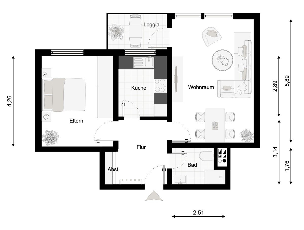 Wohnung zum Kauf 105.000 € 2 Zimmer 57,8 m²<br/>Wohnfläche 3.<br/>Geschoss Achim Achim 28832