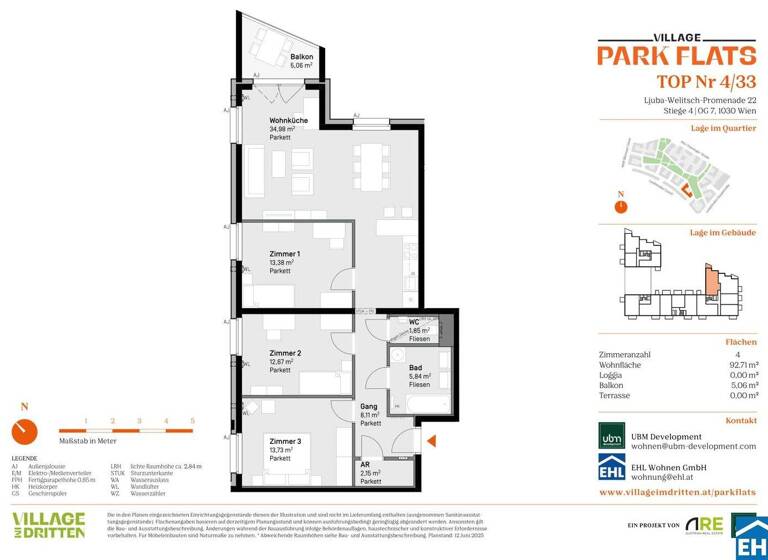 Wohnung zum Kauf - Erstbezug 763.000 € 4 Zimmer 92,7 m² 7. Geschoss Ljuba-Welitsch-Promenade 22 Wien 1030