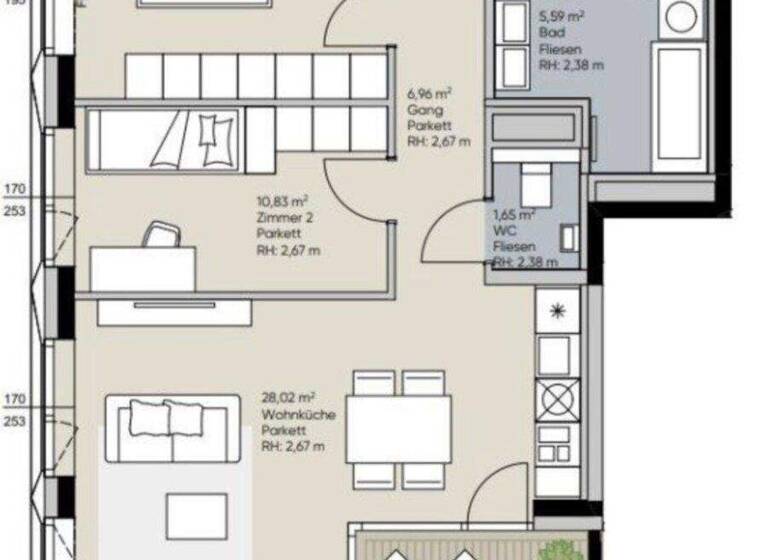 Wohnung zur Miete 2.104 € 3 Zimmer 72,3 m² 12. Geschoss Wien 1220
