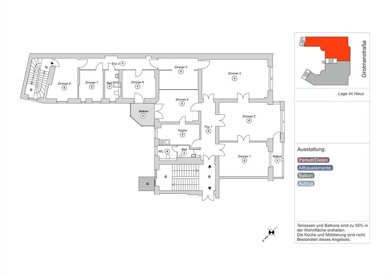 Wohnung zum Kauf 1.690.000 € 8 Zimmer 205,6 m²<br/>Wohnfläche 1.<br/>Geschoss ab sofort<br/>Verfügbarkeit Grolmanstr. 52 Charlottenburg Berlin 10623