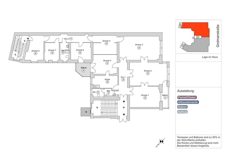 Wohnung zum Kauf 1.690.000 € 8 Zimmer 205,6 m²<br/>Wohnfläche 1.<br/>Geschoss ab sofort<br/>Verfügbarkeit Grolmanstr. 52 Charlottenburg Berlin 10623